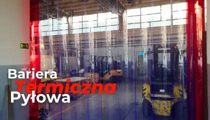 Kurtyna paskowa PCV z czerwonymi pasami ostrzegawczymi w hali