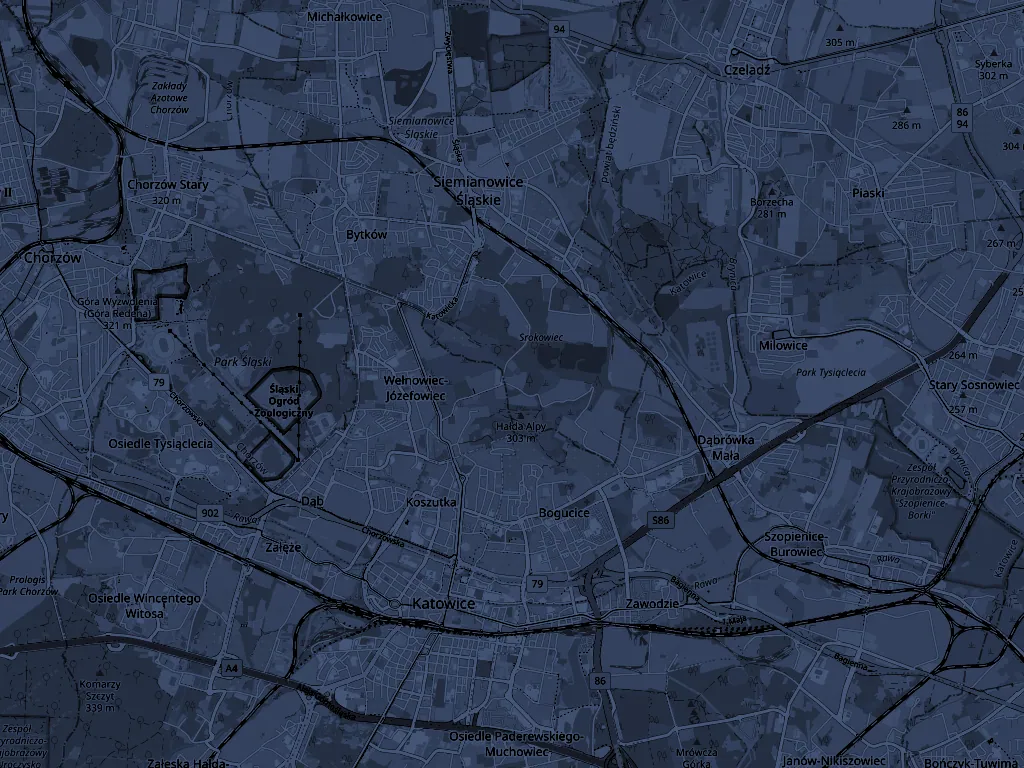 Mapa regionu: Siemianowice Śląskie na tle Katowic i Chorzowa